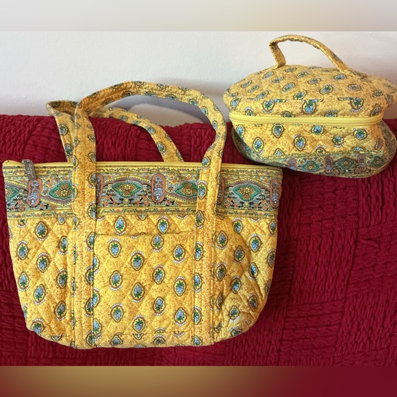 SHARIF Bundle Yellow Soft Zippered Patterned Cosmetic Bag Pouch w/Gold NylonTote - Picture 3 of 15